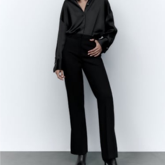 Zara Menswear Style Straight Leg Wide Leg Front Pleat Trousers - Picture 3 of 10